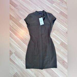 Zara new with tag - fitted scuba material army / brown khaki dress